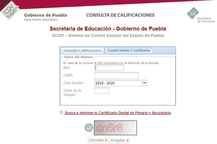 SICEP: Consulta de Calificaciones Estado de Puebla